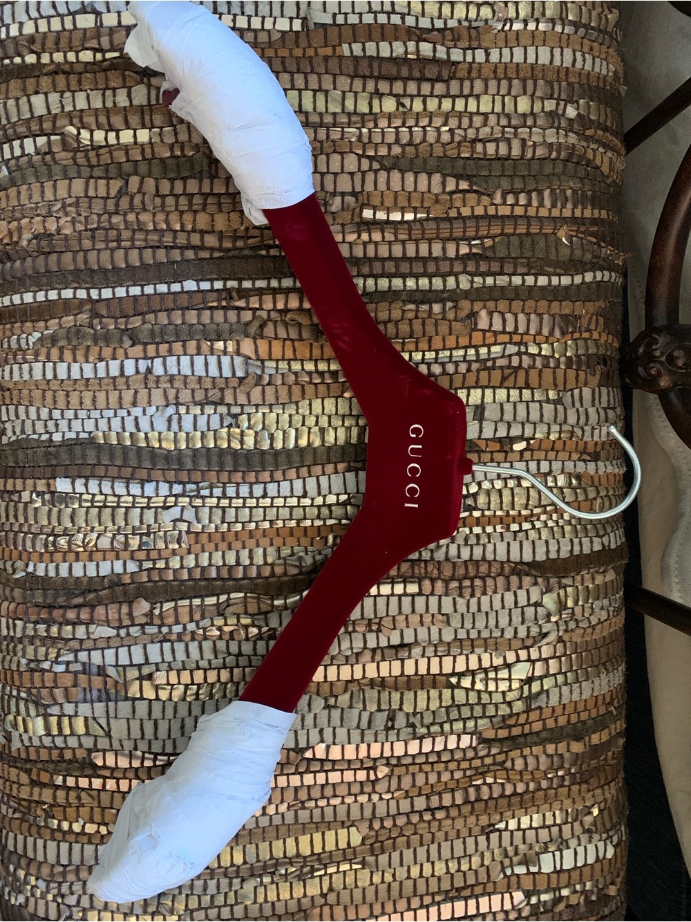 Gucci Red Velvet Padded Hanger with White Wrapped Tips